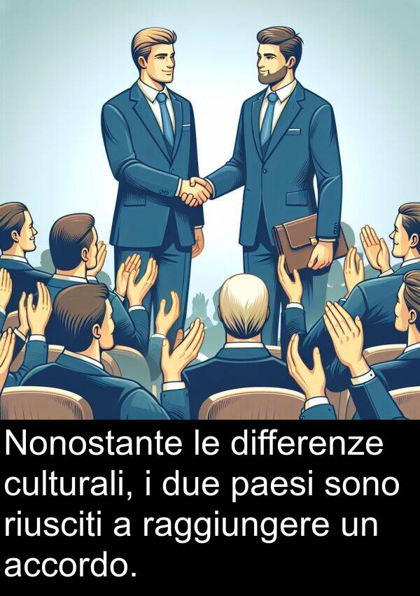 paesi: Nonostante le differenze culturali, i due paesi sono riusciti a raggiungere un accordo.