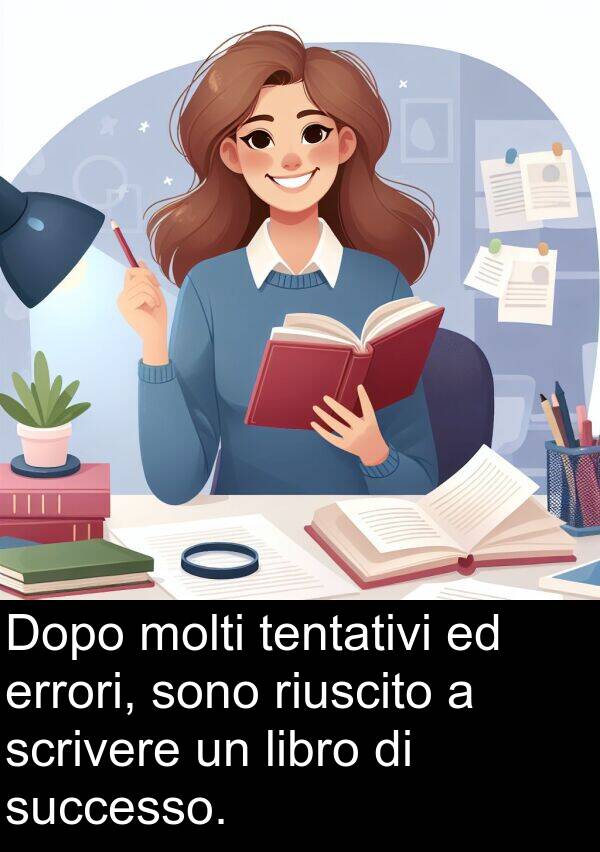 tentativi: Dopo molti tentativi ed errori, sono riuscito a scrivere un libro di successo.