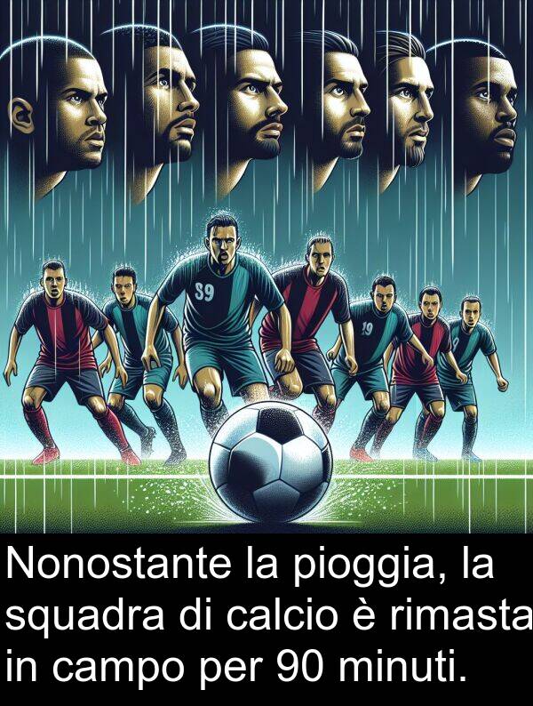 calcio: Nonostante la pioggia, la squadra di calcio è rimasta in campo per 90 minuti.