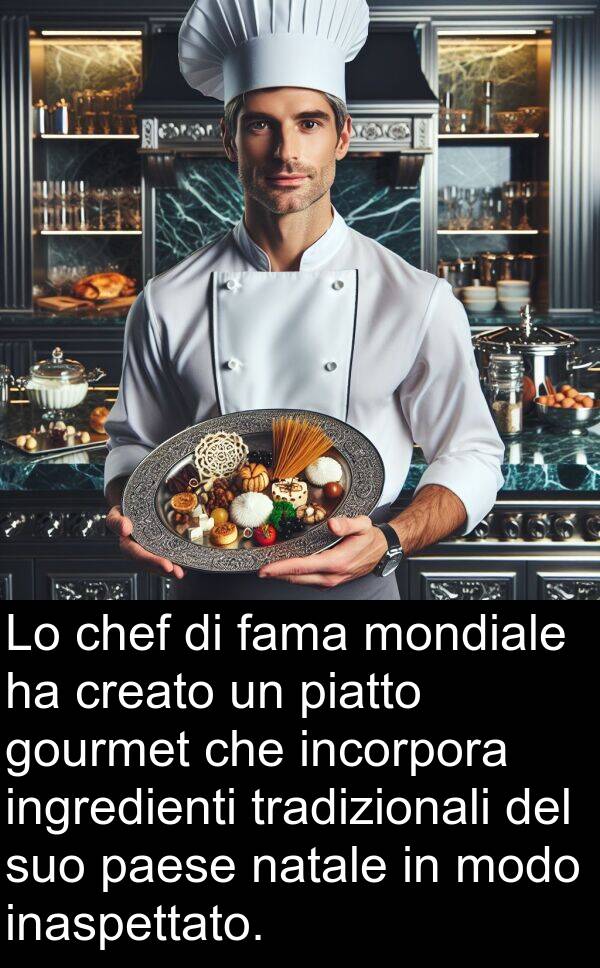 fama: Lo chef di fama mondiale ha creato un piatto gourmet che incorpora ingredienti tradizionali del suo paese natale in modo inaspettato.