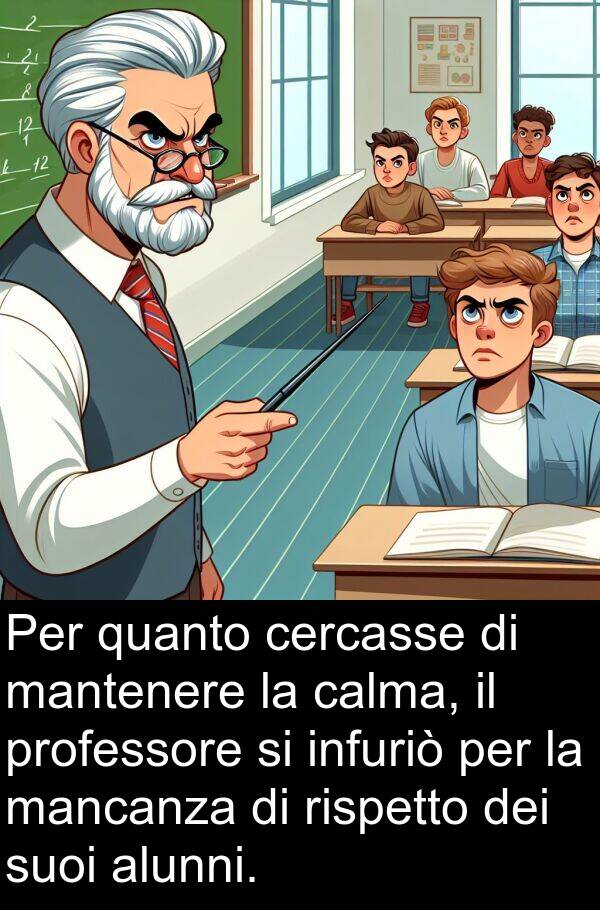 quanto: Per quanto cercasse di mantenere la calma, il professore si infuriò per la mancanza di rispetto dei suoi alunni.