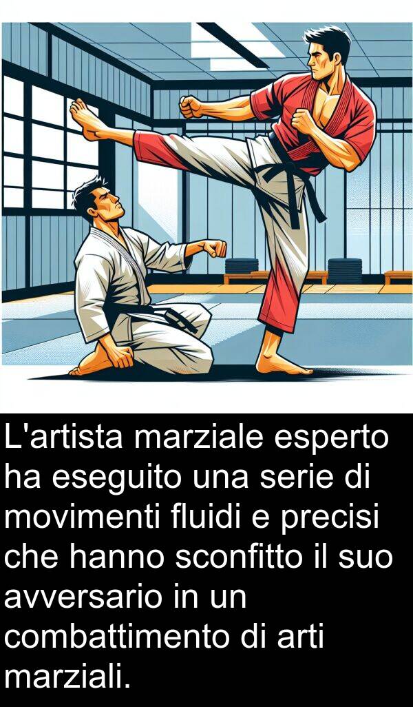 marziale: L'artista marziale esperto ha eseguito una serie di movimenti fluidi e precisi che hanno sconfitto il suo avversario in un combattimento di arti marziali.