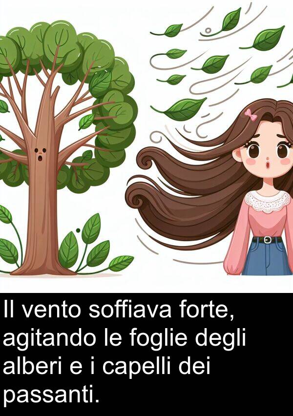 vento: Il vento soffiava forte, agitando le foglie degli alberi e i capelli dei passanti.