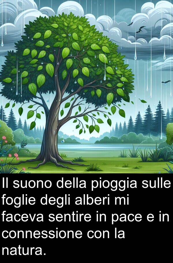 faceva: Il suono della pioggia sulle foglie degli alberi mi faceva sentire in pace e in connessione con la natura.