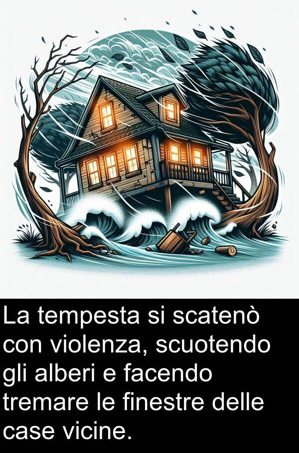 tempesta: La tempesta si scatenò con violenza, scuotendo gli alberi e facendo tremare le finestre delle case vicine.