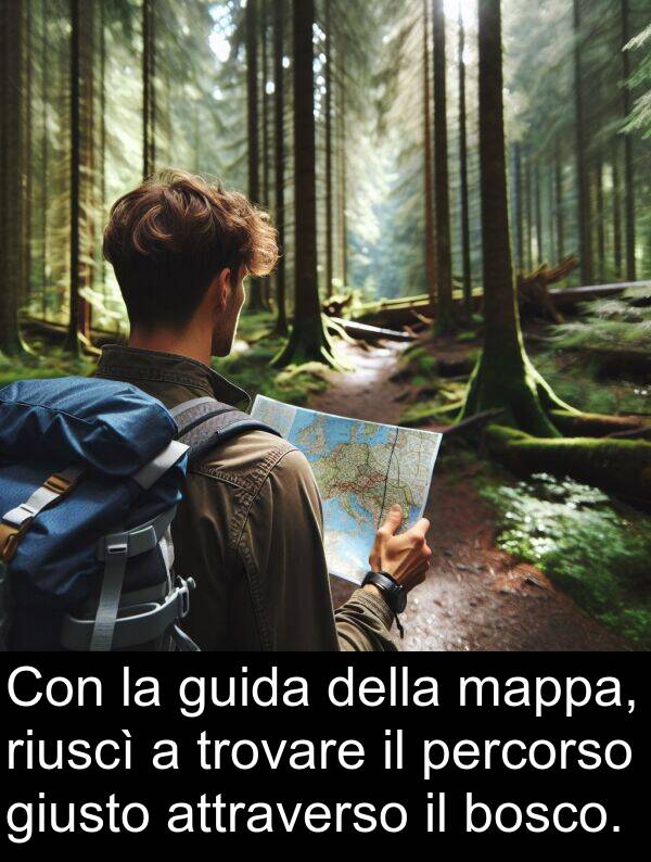 giusto: Con la guida della mappa, riuscì a trovare il percorso giusto attraverso il bosco.