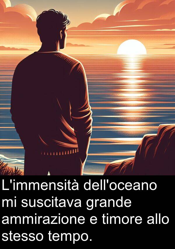 suscitava: L'immensità dell'oceano mi suscitava grande ammirazione e timore allo stesso tempo.