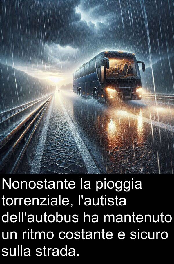 mantenuto: Nonostante la pioggia torrenziale, l'autista dell'autobus ha mantenuto un ritmo costante e sicuro sulla strada.