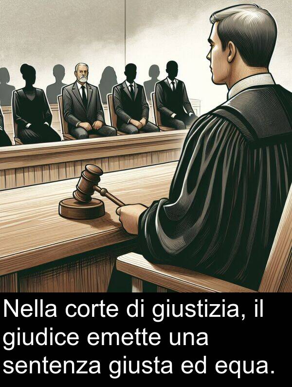 sentenza: Nella corte di giustizia, il giudice emette una sentenza giusta ed equa.