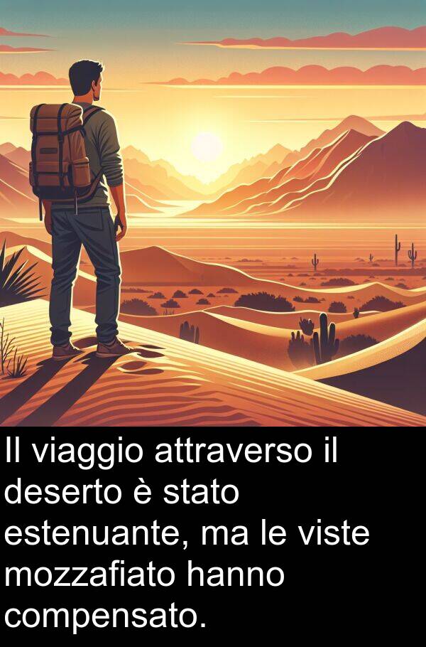 viaggio: Il viaggio attraverso il deserto è stato estenuante, ma le viste mozzafiato hanno compensato.