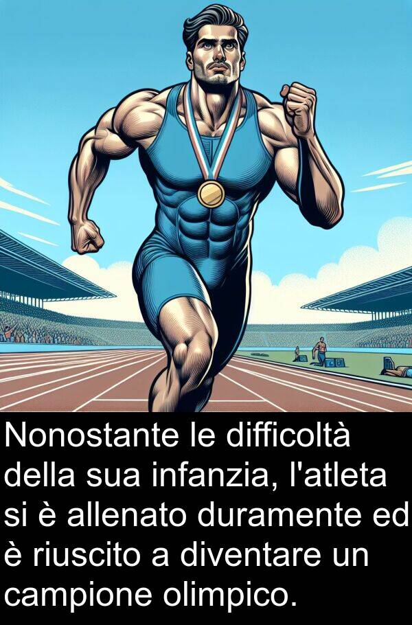 campione: Nonostante le difficoltà della sua infanzia, l'atleta si è allenato duramente ed è riuscito a diventare un campione olimpico.