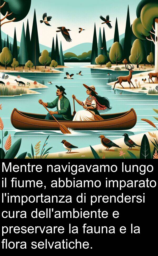 abbiamo: Mentre navigavamo lungo il fiume, abbiamo imparato l'importanza di prendersi cura dell'ambiente e preservare la fauna e la flora selvatiche.