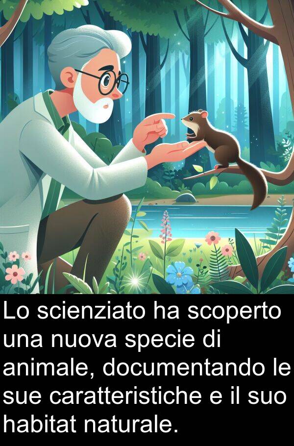 caratteristiche: Lo scienziato ha scoperto una nuova specie di animale, documentando le sue caratteristiche e il suo habitat naturale.