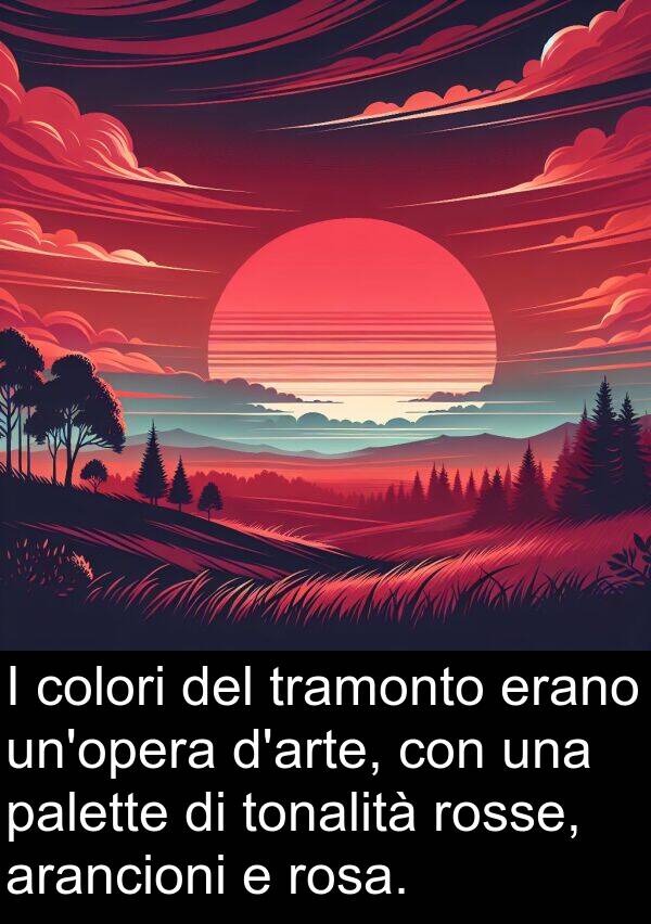 rosa: I colori del tramonto erano un'opera d'arte, con una palette di tonalità rosse, arancioni e rosa.