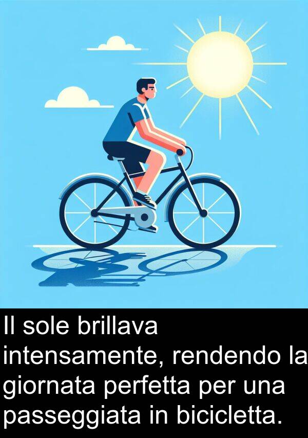 passeggiata: Il sole brillava intensamente, rendendo la giornata perfetta per una passeggiata in bicicletta.