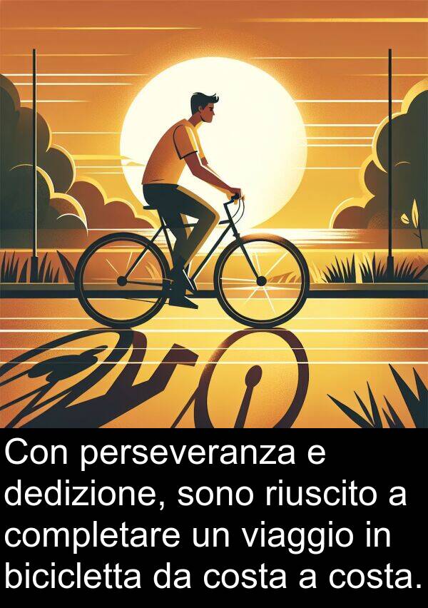 dedizione: Con perseveranza e dedizione, sono riuscito a completare un viaggio in bicicletta da costa a costa.