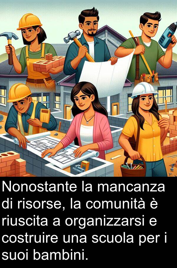 mancanza: Nonostante la mancanza di risorse, la comunità è riuscita a organizzarsi e costruire una scuola per i suoi bambini.