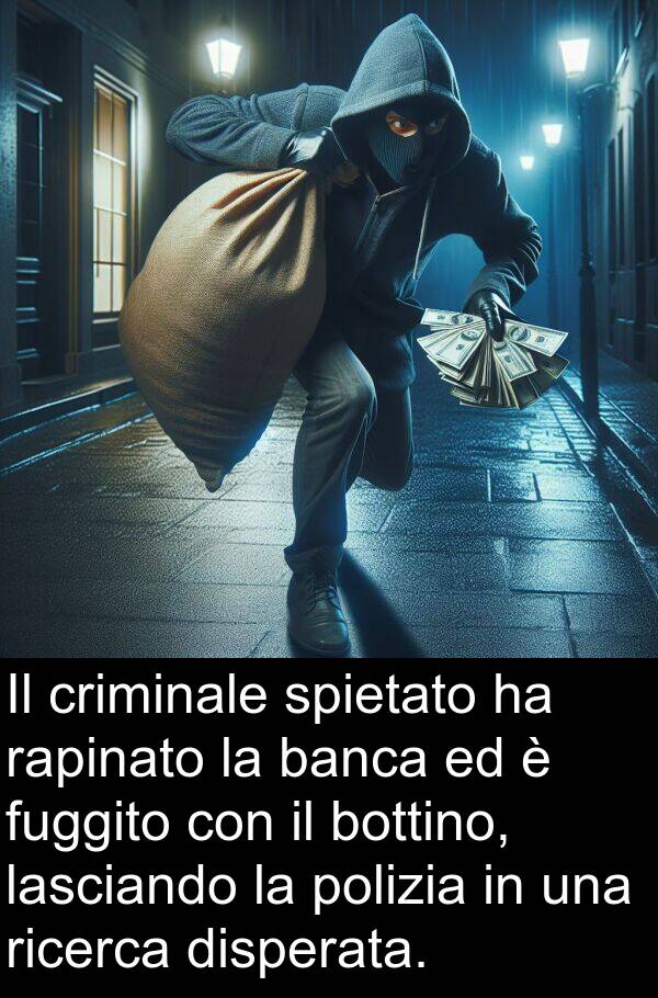 lasciando: Il criminale spietato ha rapinato la banca ed è fuggito con il bottino, lasciando la polizia in una ricerca disperata.