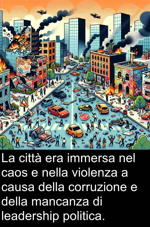 caos: La città era immersa nel caos e nella violenza a causa della corruzione e della mancanza di leadership politica.