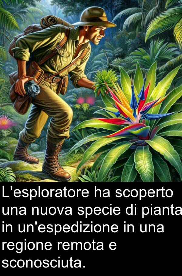 pianta: L'esploratore ha scoperto una nuova specie di pianta in un'espedizione in una regione remota e sconosciuta.