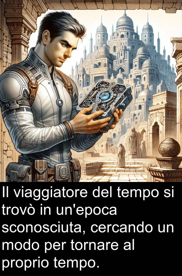 viaggiatore: Il viaggiatore del tempo si trovò in un'epoca sconosciuta, cercando un modo per tornare al proprio tempo.