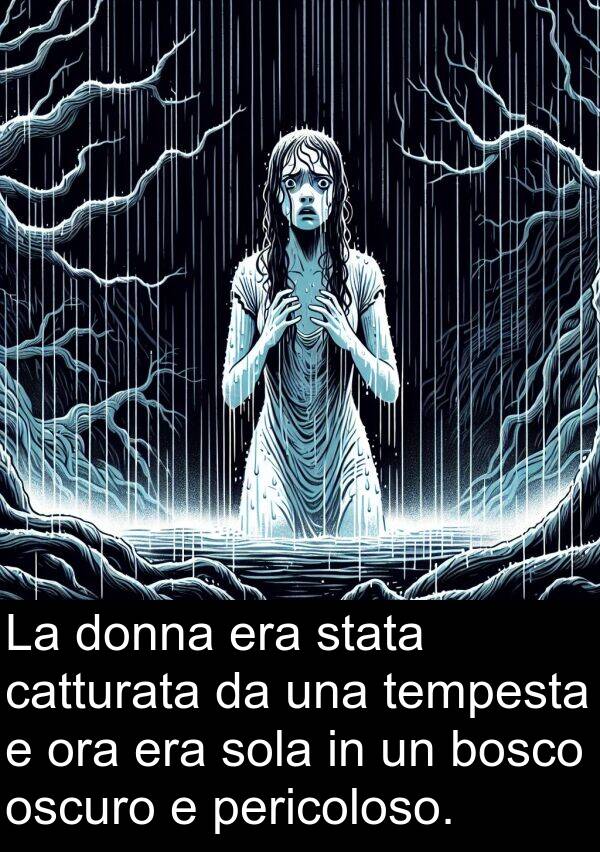 tempesta: La donna era stata catturata da una tempesta e ora era sola in un bosco oscuro e pericoloso.