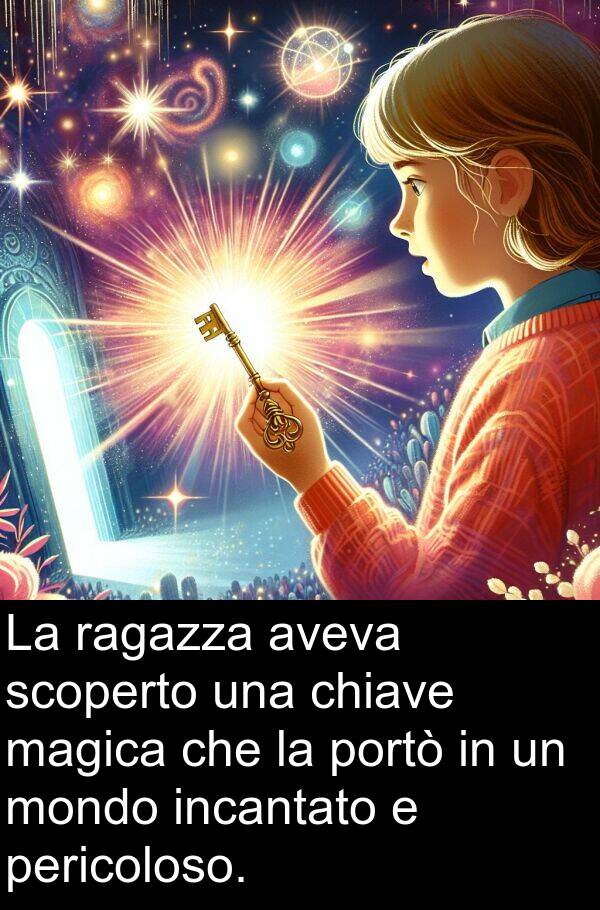 ragazza: La ragazza aveva scoperto una chiave magica che la portò in un mondo incantato e pericoloso.