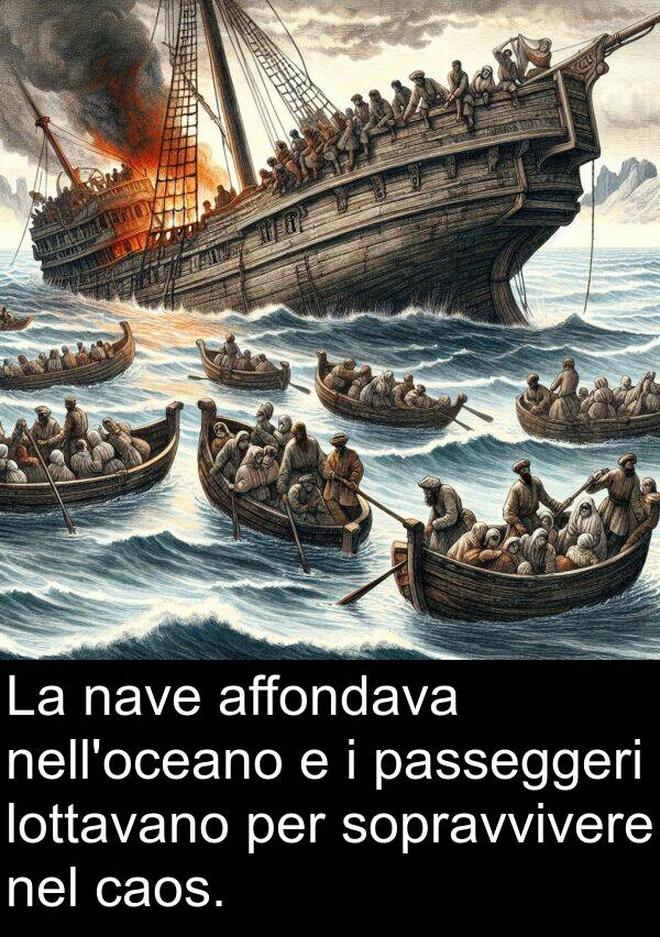 caos: La nave affondava nell'oceano e i passeggeri lottavano per sopravvivere nel caos.