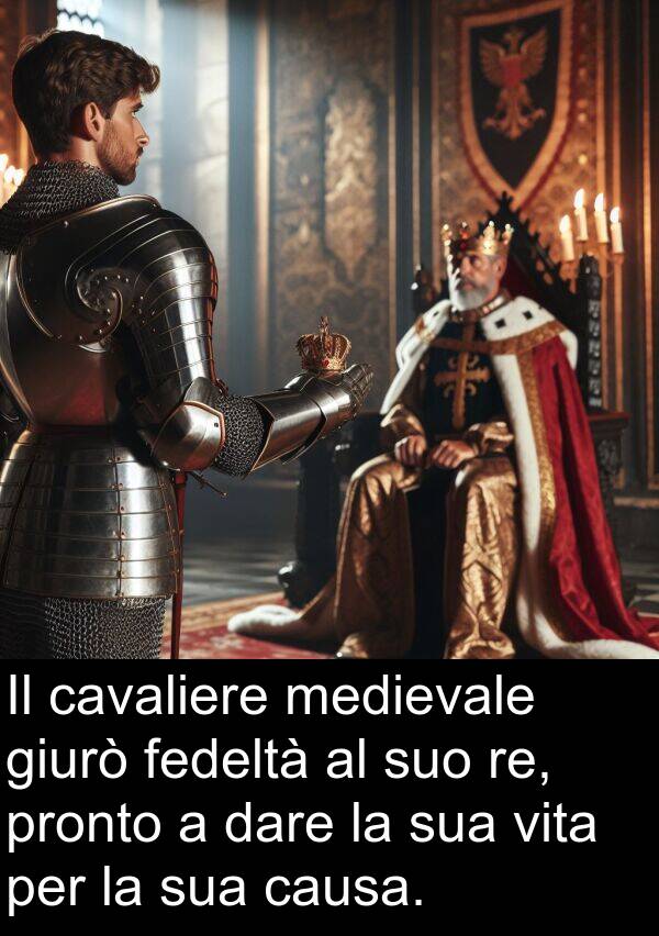 dare: Il cavaliere medievale giurò fedeltà al suo re, pronto a dare la sua vita per la sua causa.