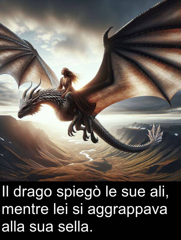 lei: Il drago spiegò le sue ali, mentre lei si aggrappava alla sua sella.