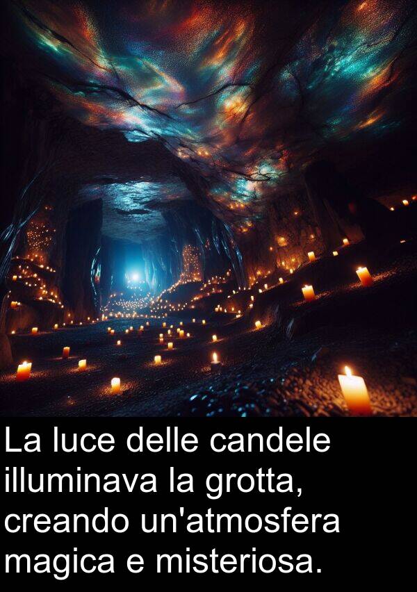 candele: La luce delle candele illuminava la grotta, creando un'atmosfera magica e misteriosa.