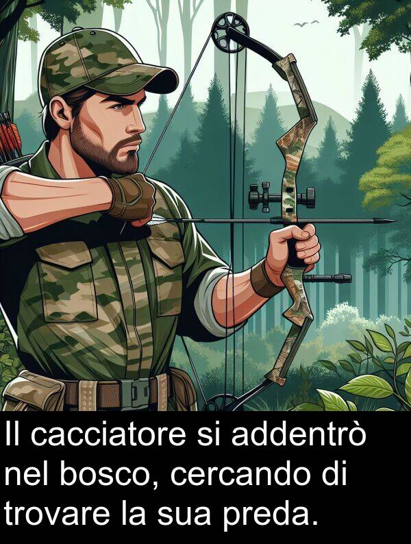 cacciatore: Il cacciatore si addentrò nel bosco, cercando di trovare la sua preda.