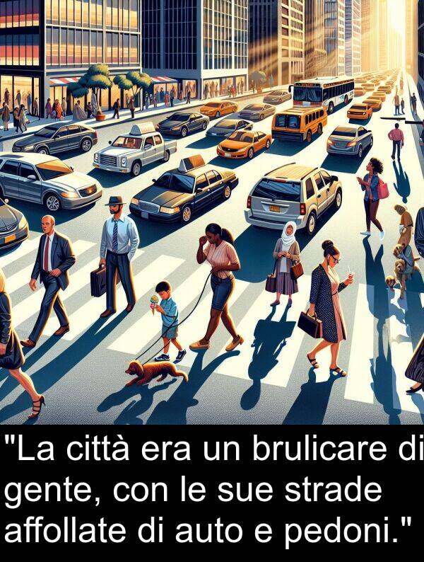 gente: "La città era un brulicare di gente, con le sue strade affollate di auto e pedoni."