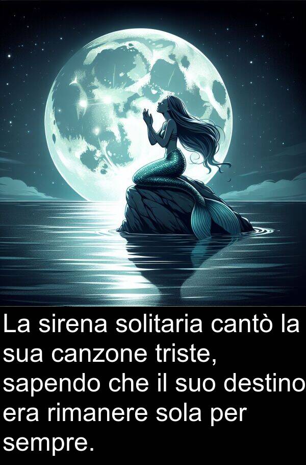 cantò: La sirena solitaria cantò la sua canzone triste, sapendo che il suo destino era rimanere sola per sempre.