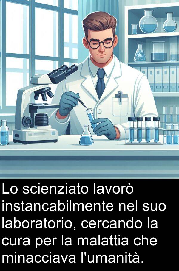 malattia: Lo scienziato lavorò instancabilmente nel suo laboratorio, cercando la cura per la malattia che minacciava l'umanità.