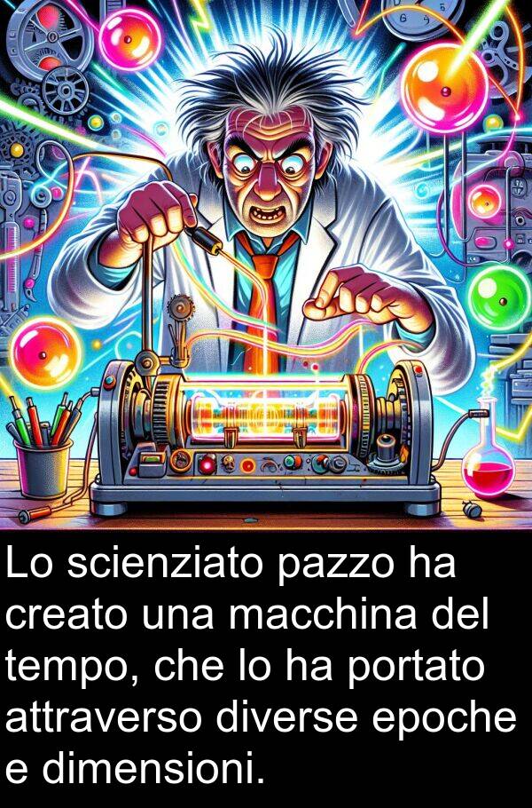 macchina: Lo scienziato pazzo ha creato una macchina del tempo, che lo ha portato attraverso diverse epoche e dimensioni.