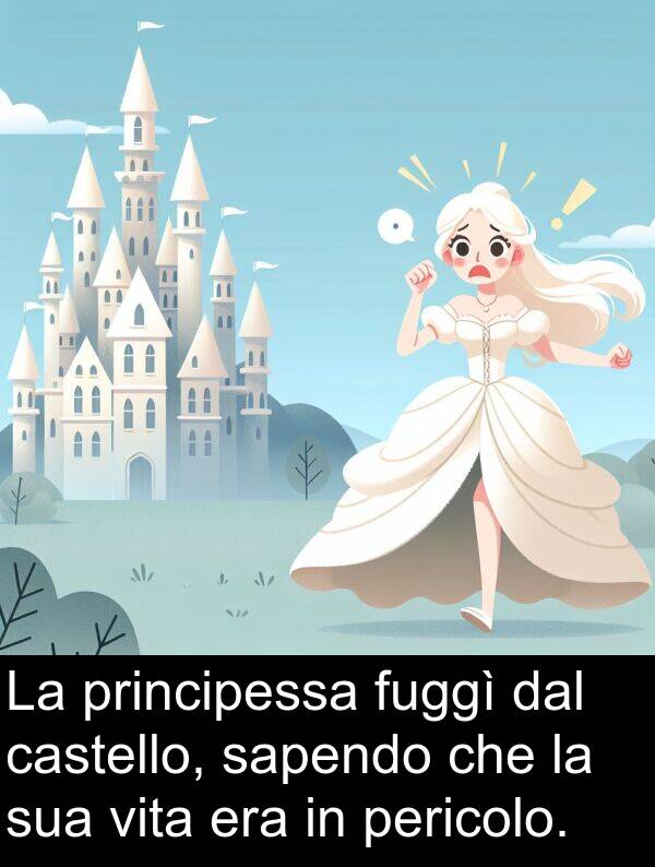 principessa: La principessa fuggì dal castello, sapendo che la sua vita era in pericolo.