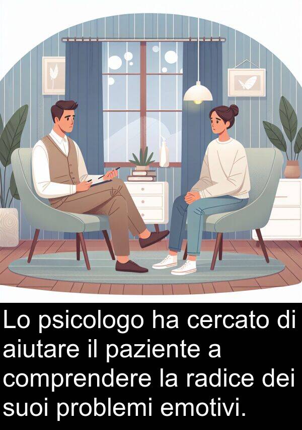 radice: Lo psicologo ha cercato di aiutare il paziente a comprendere la radice dei suoi problemi emotivi.