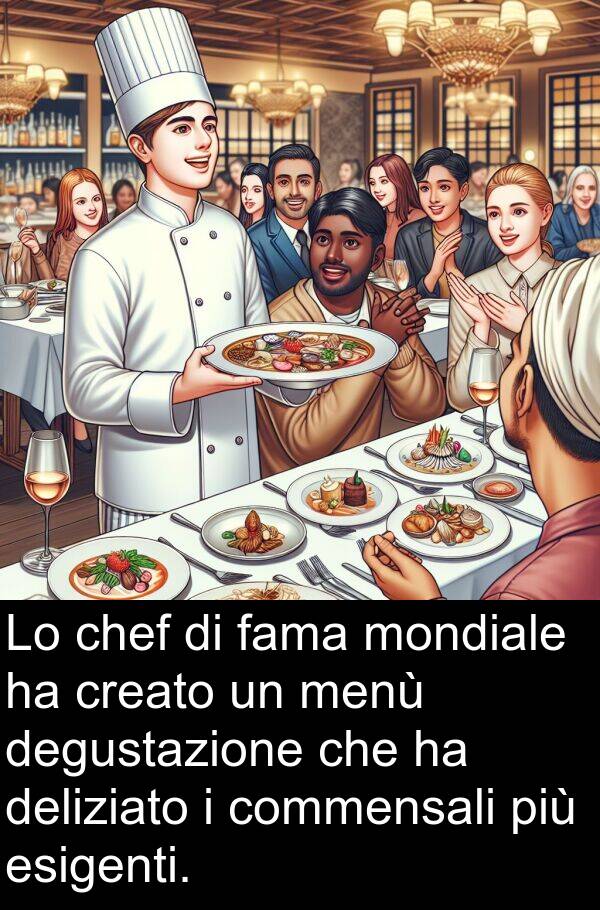 deliziato: Lo chef di fama mondiale ha creato un menù degustazione che ha deliziato i commensali più esigenti.