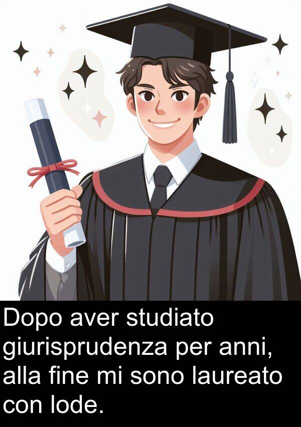 anni: Dopo aver studiato giurisprudenza per anni, alla fine mi sono laureato con lode.