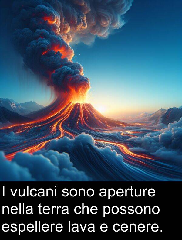 terra: I vulcani sono aperture nella terra che possono espellere lava e cenere.