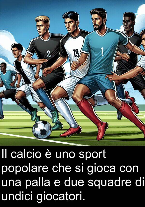 giocatori: Il calcio è uno sport popolare che si gioca con una palla e due squadre di undici giocatori.