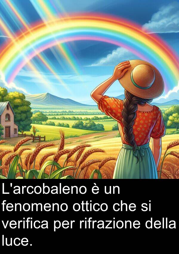 fenomeno: L'arcobaleno è un fenomeno ottico che si verifica per rifrazione della luce.