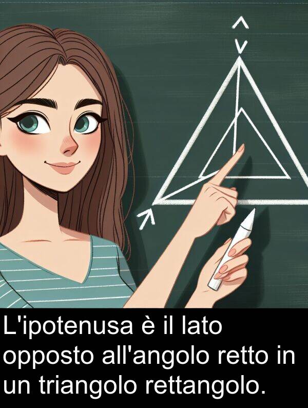 lato: L'ipotenusa è il lato opposto all'angolo retto in un triangolo rettangolo.