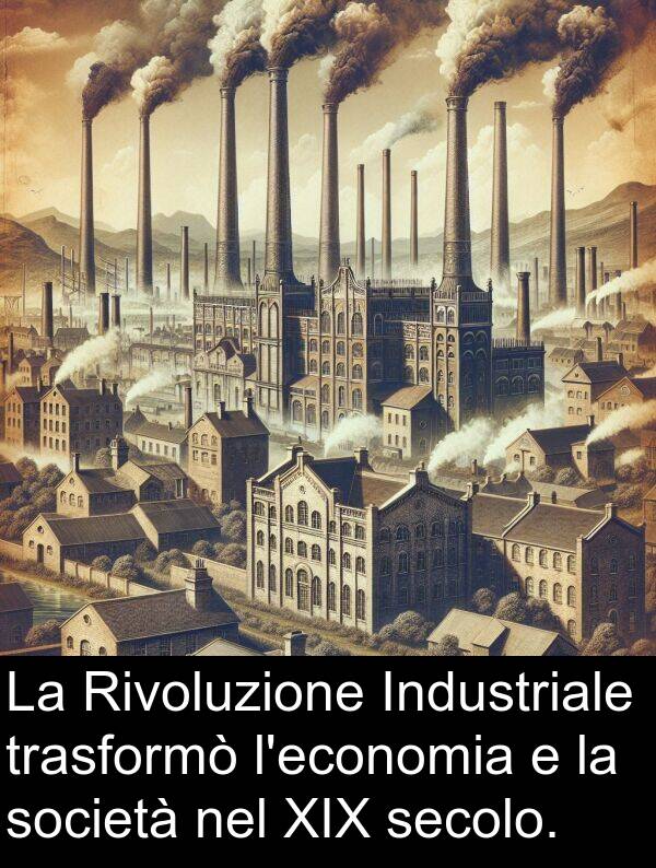 società: La Rivoluzione Industriale trasformò l'economia e la società nel XIX secolo.