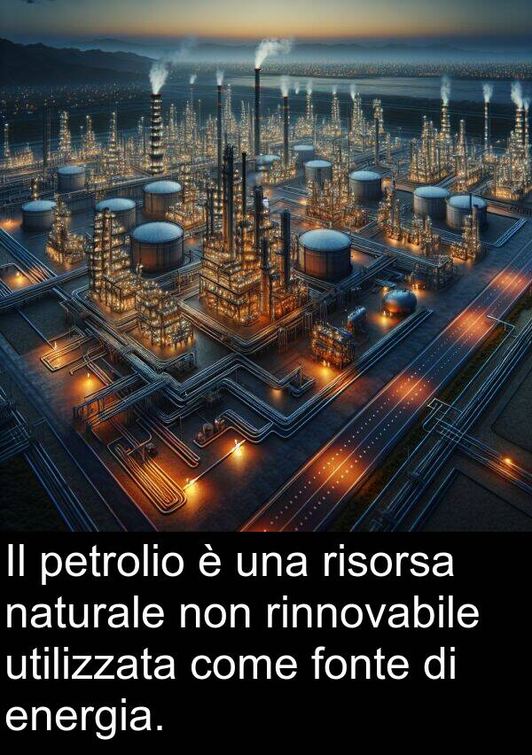 rinnovabile: Il petrolio è una risorsa naturale non rinnovabile utilizzata come fonte di energia.