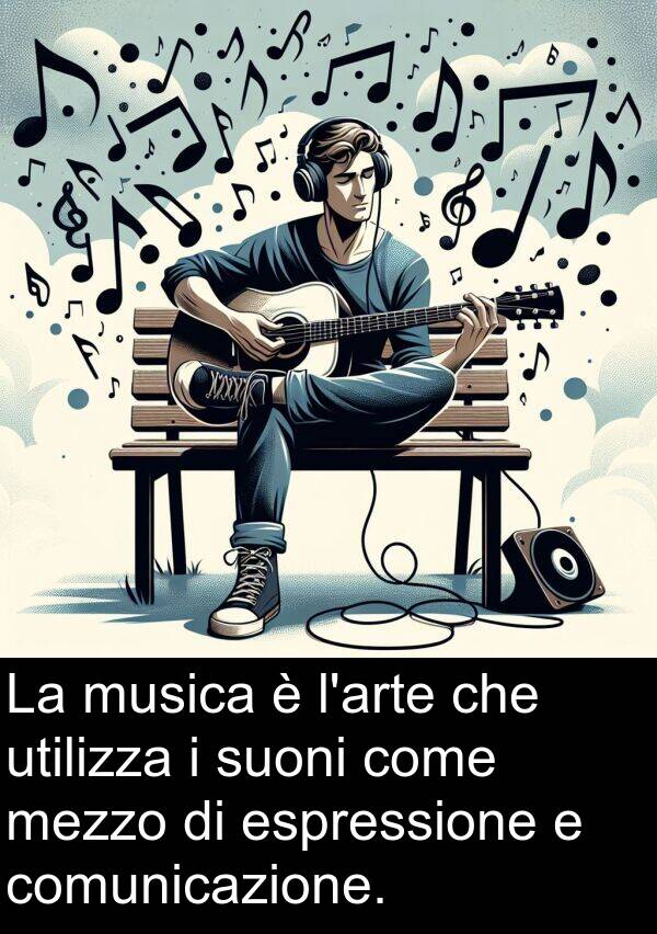 come: La musica è l'arte che utilizza i suoni come mezzo di espressione e comunicazione.