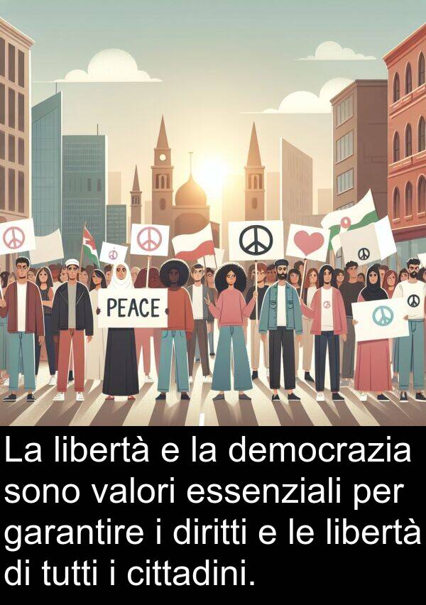 valori: La libertà e la democrazia sono valori essenziali per garantire i diritti e le libertà di tutti i cittadini.