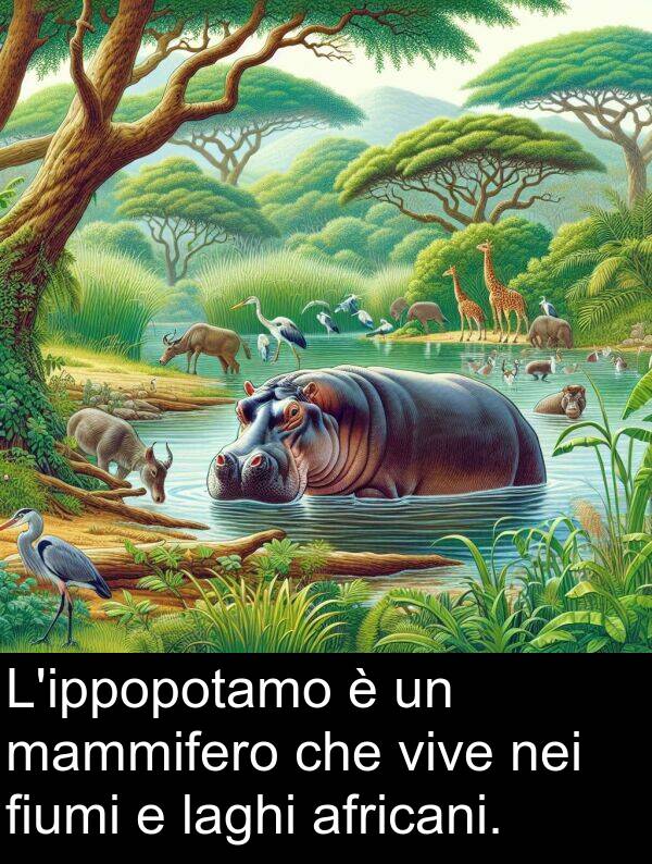 nei: L'ippopotamo è un mammifero che vive nei fiumi e laghi africani.