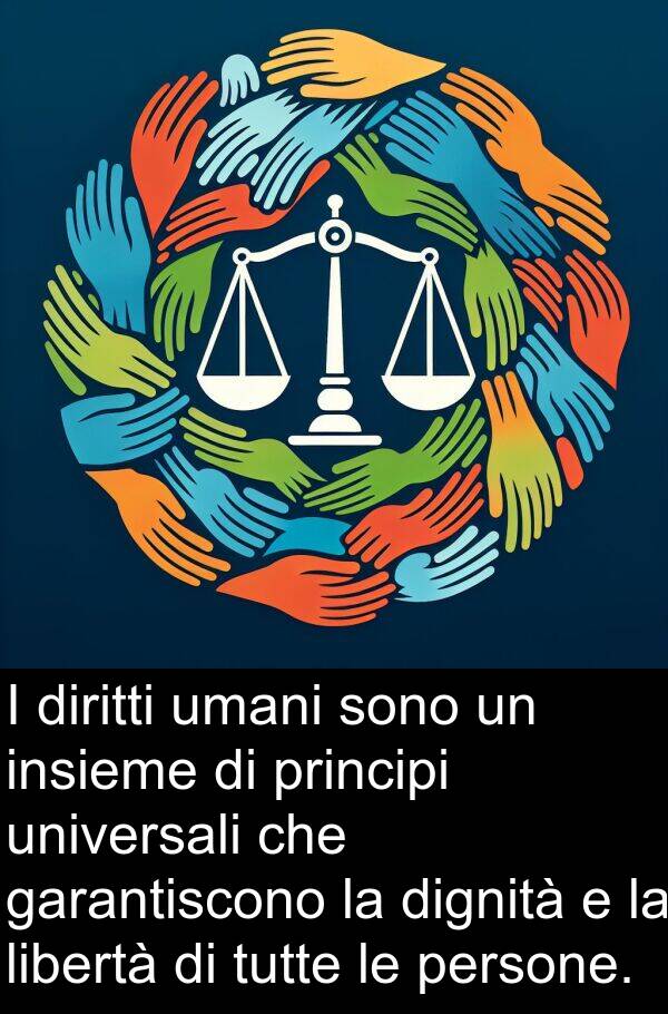 universali: I diritti umani sono un insieme di principi universali che garantiscono la dignità e la libertà di tutte le persone.